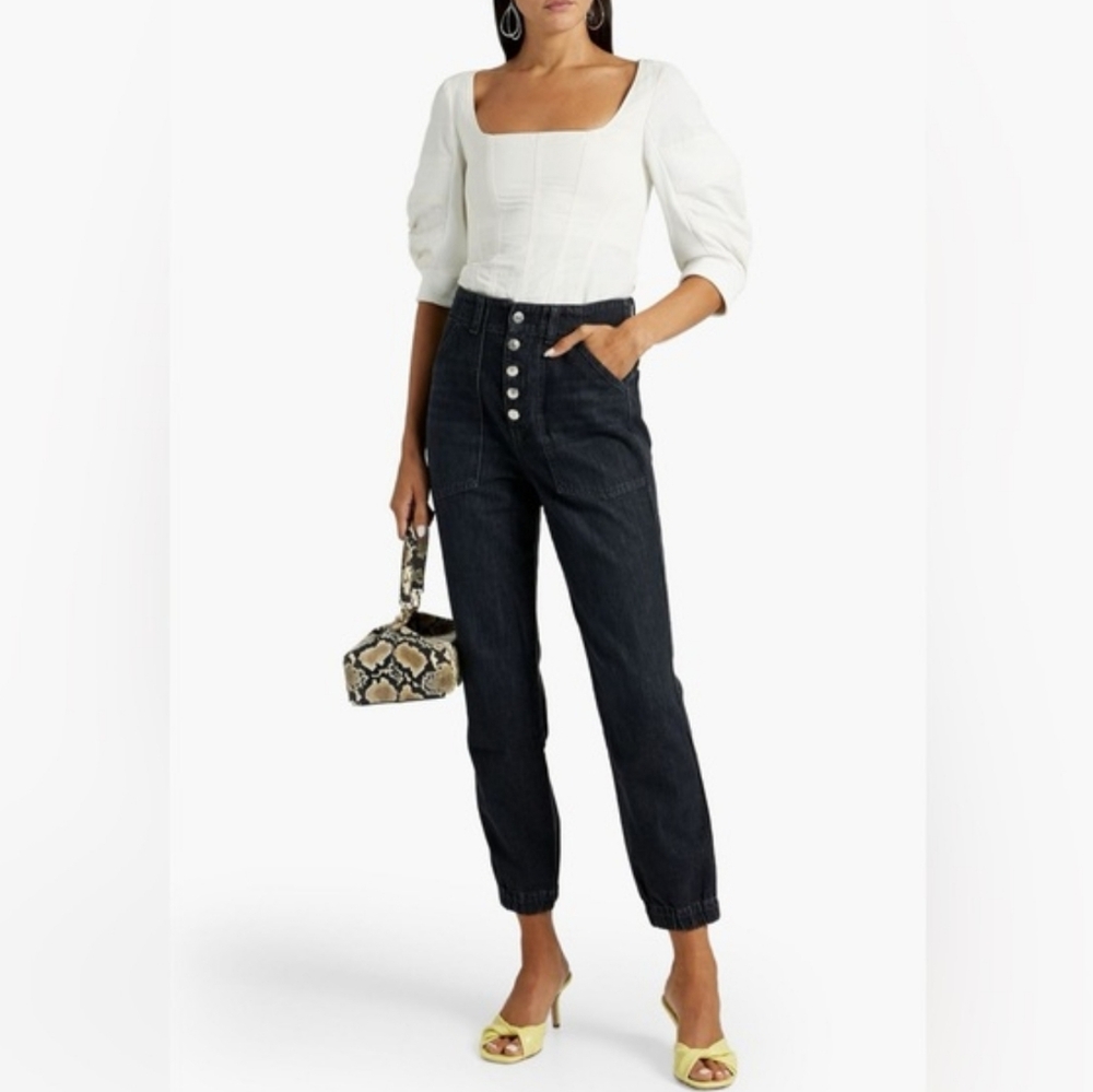Veronica Beard Bolton Elastic Hem High Rise Washed Black Jeans W26